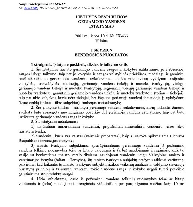Vandens statymo nauja redakcija